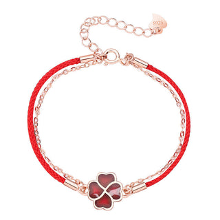 Buddha Gift 925 Sterling Silver Color-changing Four Leaf Clover Luck Protection Red String Bracelet