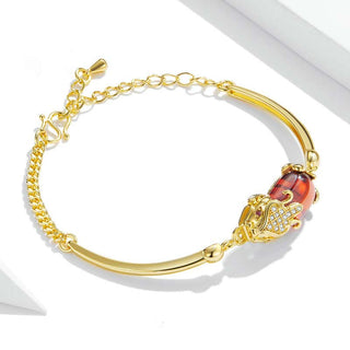 Buddha Gift FengShui Golden Red Agate PiXiu Wealth Luck Bracelet