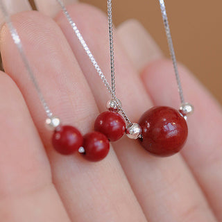 Buddha Gift 925 Sterling Silver Cinnabar Bead Calm Blessing Necklace Pendant