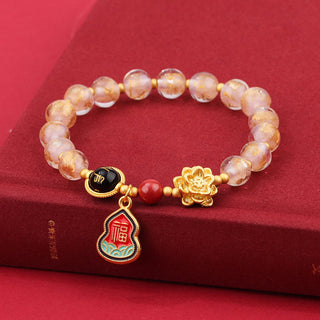 Buddha Gift Tibet Om Mani Padme Hum Fu Character Gourd Charm Lotus Liuli Glass Bead Luck Bracelet