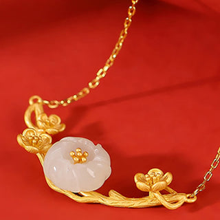 Buddha Gift 925 Sterling Silver Plated Gold Hetian Jade  Plum Blossom Luck Necklace Pendant Bracelet Bangle Ring