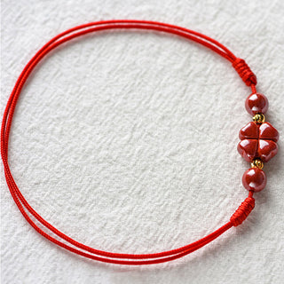 Buddha Gift Four Leaf Clover Cinnabar Blessing Calm String Bracelet Anklet