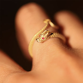 Buddha Gift 925 Sterling Silver Vintage Year of the Dragon Luck Protection Strength Adjustable Ring