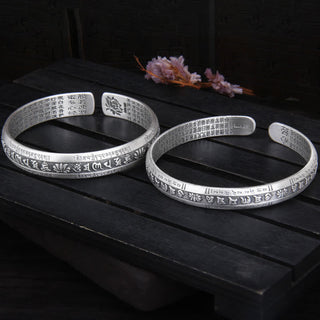 Buddha Gift 999 Sterling Silver Om Mani Padme Hum Heart Sutra Lotus Peace Bracelet Bangle