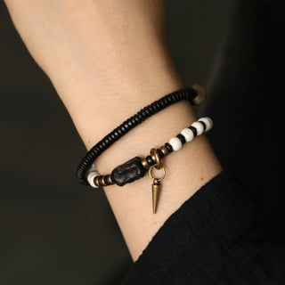 Buddha Gift Bone Beads Ebony Wood Copper Strength Couple Bracelet