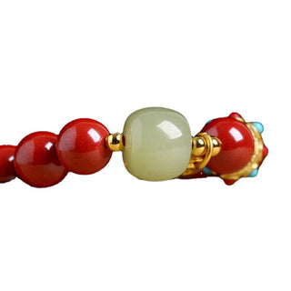 Buddha Gift Cinnabar Green Aventurine Fortune Protection Charm Bracelet