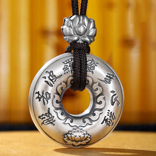 Buddha Gift 999 Sterling Silver Heart Sutra Lotus Peace Buckle Necklace Pendant