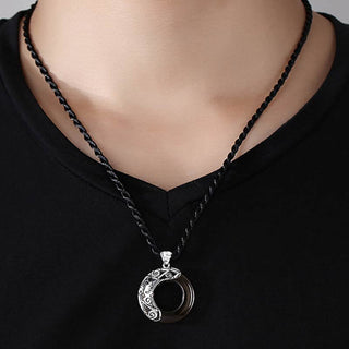 Buddha Gift 12 Constellations of the Zodiac Ice Obsidian Blessing Round Pendant Necklace