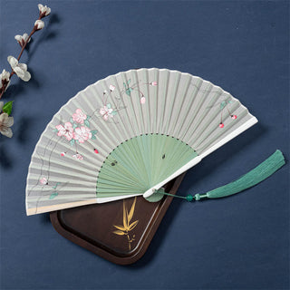 Buddha Gift Lotus Begonia Flower Jasmine Handheld Bamboo Folding Fan 21cm