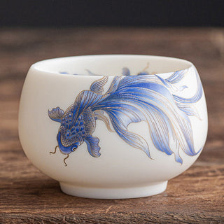 Buddha Gift Koi Fish White Porcelain Ceramic Teacup Kung Fu Tea Cup