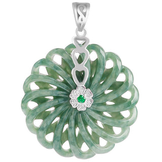 Buddha Gift 925 Sterling Silver Natural Round Jade Peace Buckle Abundance Necklace Pendant