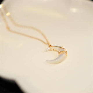 Buddha Gift Natural Tridacna Stone Crescent Moon Blessing Necklace Pendant