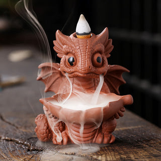 Buddha Gift Lovely Dinosaur Purple Clay Backflow Smoke Fountain Healing Incense Burner Decoration