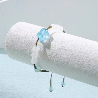 Buddha Gift Natural Aquamarine PiXiu Hetian White Jade Healing Bracelet