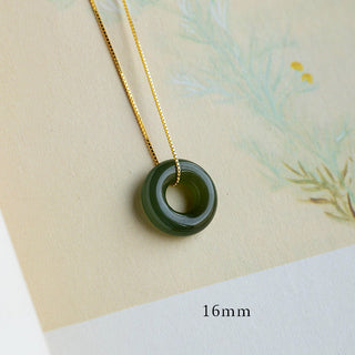 Buddha Gift Natural Round Jade Peace Buckle Luck Abundance Necklace Pendant