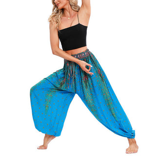 Buddha Gift Peacock Feather Pattern Loose Harem Trousers Women's Yoga Pants