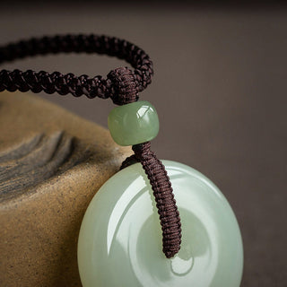 Buddha Gift Natural Round Jade Peace Buckle Luck Prosperity Necklace Pendant