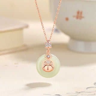 Buddha Gift 925 Sterling Silver Year of the Dragon Natural Hetian Jade Zircon Peace Buckle Protection Bracelet Necklace Pendant (Extra 30% Off | USE CODE: FS30)