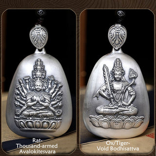 Buddha Gift 999 Sterling Silver Chinese Zodiac Natal Buddha Heart Sutra Engraved Protection Necklace Pendant
