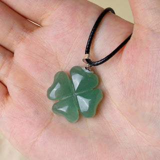 Buddha Gift 925 Sterling Silver Green Aventurine Four Leaf Clover Luck Leather Rope Necklace Pendant