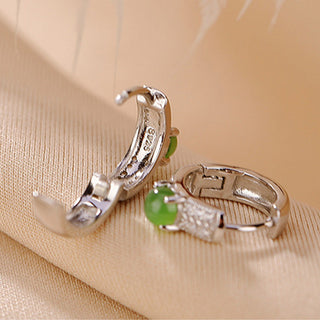 Buddha Gift 925 Sterling Silver Round Cyan Jade Success Stud Earrings