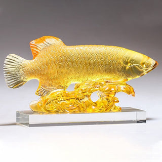 Buddha Gift Handmade Liuli Crystal Koi Fish Art Piece Luck Home Office Decoration