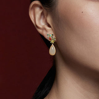 Buddha Gift Water Drop White Jade Red Agate Butterfly Protection Drop Dangle Earrings