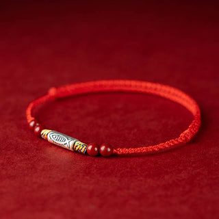 Buddha Gift 925 Sterling Silver Koi Fish Cinnabar Bead Wealth Handcrafted Braided Bracelet Anklet