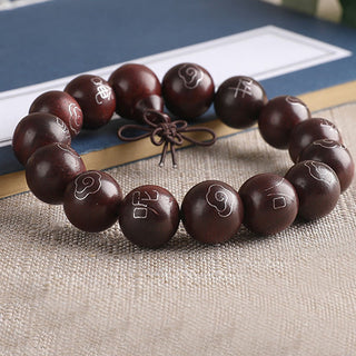 Buddha Gift 925 Sterling Silver Inlaid Small Leaf Red Sandalwood Om Mani Padme Hum Character Auspicious Clouds Protection Bracelet