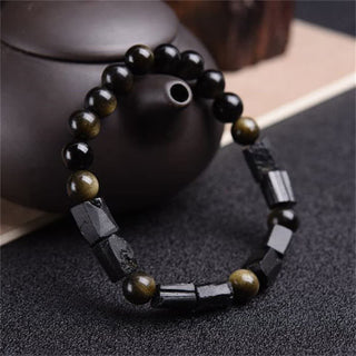 Buddha Gift Gold Sheen Obsidian Black Tourmaline Wealth Bracelet
