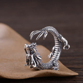 Buddha Gift 925 Sterling Silver Dragon Luck Protection Ring