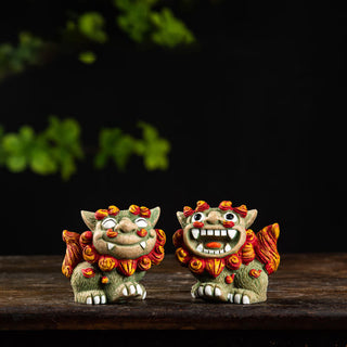 Buddha Gift Small Pair of Lion Fu Foo Dogs Ward Off Evil Protection Home Resin Decoration
