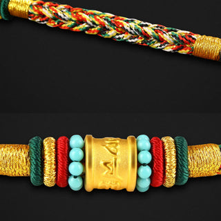 Buddha Gift Tibet 999 Gold Om Mani Padme Hum Handmade Eight Thread Peace Knot Luck Bracelet