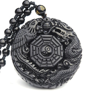 Buddha Gift Bagua Dragon Phoenix Obsidian Fulfilment Pendant Necklace