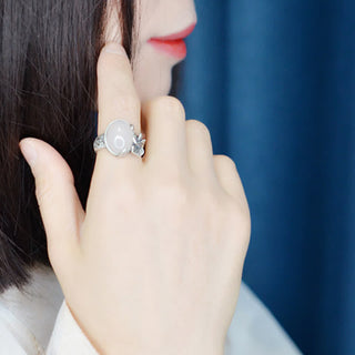 Buddha Gift 990 Sterling Silver Natural Chalcedony Plum Positive Harmony Ring