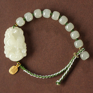 Buddha Gift 925 Sterling Silver Chinese Zodiac Hetian Jade Happiness Luck String Bracelet