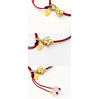 Buddha Gift Handmade Peach Blossom Rosette Bow Knot Fu Character Charm Luck Fortune Red Rope Bracelet