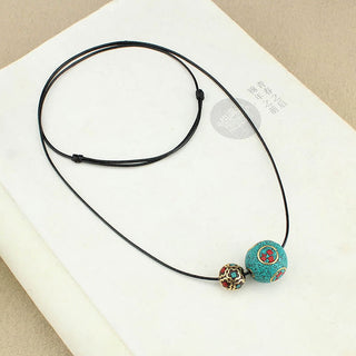 Buddha Gift Tibetan Turquoise Double Bead Protection Strength Necklace Pendant