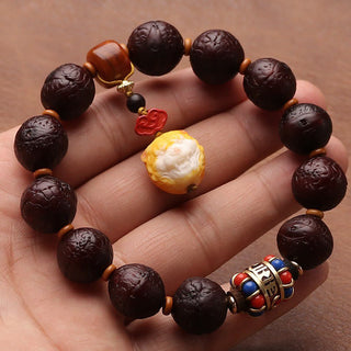 Buddha Gift Tibetan Bodhi Seed Agate Bead Luck Wealth Tassel Charm Wrist Mala