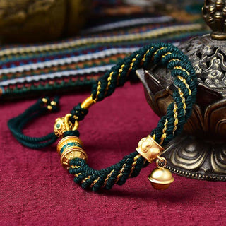 Buddha Gift Tibetan Handmade Luck Protection Thangka Prayer Wheel Bell Charm Braid String Bracelet