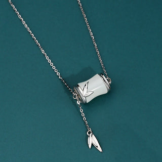 Buddha Gift 925 Sterling Silver 22K Gold Hetian White Jade Bamboo Leaf Luck Necklace Pendant Bracelet