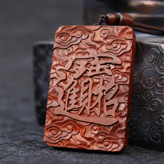 Buddha Gift Natural Lightning Struck Jujube Wood PiXiu Copper Coin Good Fortune Necklace Pendant