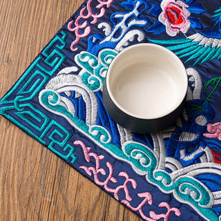 Buddha Gift Phoenix Dragon Kirin Embroidery Cup Mat Pad Tea Cup Coaster Kung Fu Tea Mat