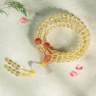 Buddha Gift 108 Mala Beads 925 Sterling Silver Natural Citrine Red Agate White Jade Prosperity Charm Bracelet