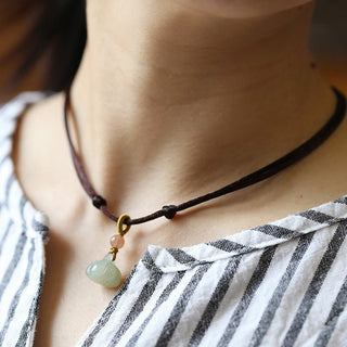 Buddha Gift Natural Round Jade Peace Buckle Lotus Abundance String Necklace Pendant