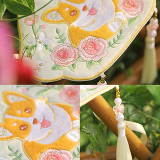 Buddha Gift Embroidery Lucky Panda Cat Shiba Inu Deer Rabbit Fox Flower Cute Animal Hanfu Bag Crossbody Bag Shoulder Bag