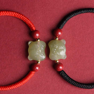 Buddha Gift Jade Cinnabar Lucky Tiger String Bracelet