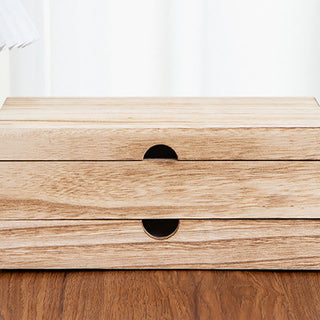 Buddha Gift Retro Beige Wooden Jewelry Box Two-Layer Jewelry Storage Box With Mirror