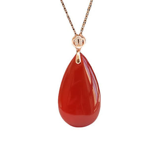 Buddha Gift 925 Sterling Silver Waterdrop Red Agate Confidence Necklace Pendant