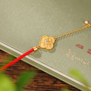 Buddha Gift 925 Sterling Silver Plated Gold Four Leaf Clover Zircon Luck Bracelet